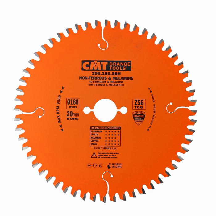 CMT Piła do materiałów nieżelaznych oraz płyt laminowanych D160 F20 Z56 K2,2/1,6 (296.160.56H)