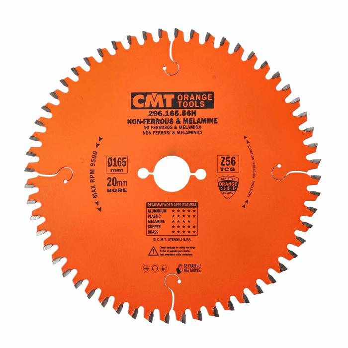 CMT Piła do materiałów nieżelaznych oraz płyt laminowanych D165 F20 Z56 K2,2/1,6 (296.165.56H)