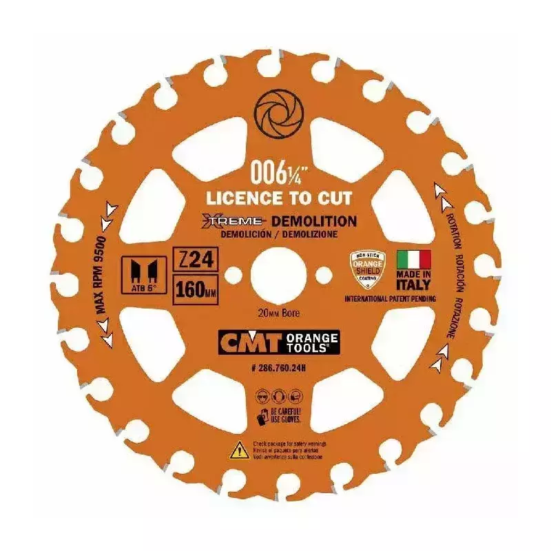 CMT Piła Tarcza do cięcia drewna z gwoździami HM Xtreme Demolition D:160 Z:24 F:20 K/P:2,3,/1,2 mm 286.760.24H