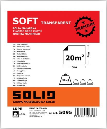 Folia transparentna SOFT 4x5 m / Folia malarska SOLID nr 5095