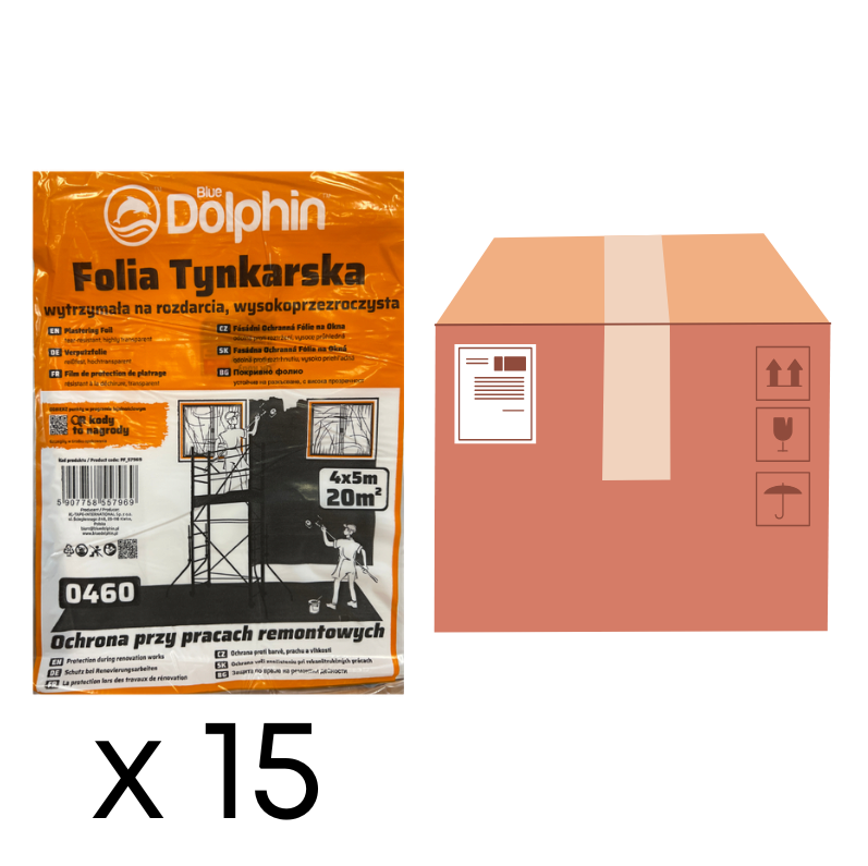KARTON 15 SZT. - Folia Tynkarska 4x5m (20m2) Blue Dolphin 0460 - cieńsza