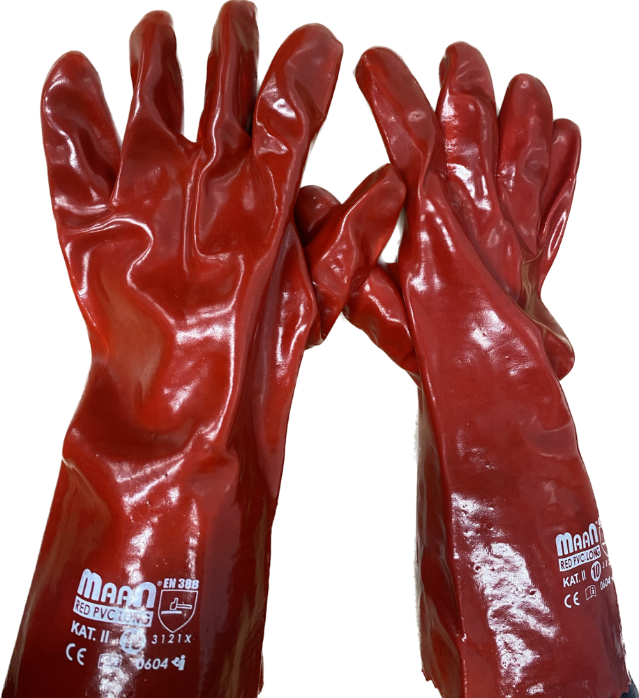 Rękawiczki posadzkarskie czerwone - Ochronne RED PVC długie - MAAN 0604
