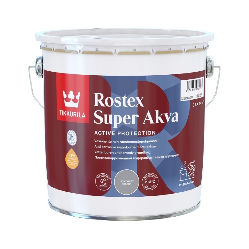 Tikkurila Rostex Super Akva Primer Jasno Szary 3L