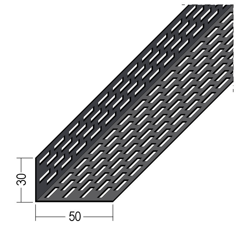 Narożnik wentylacyjny prostokątny perforacja po obu stronach Alu czarny 30 x 50 mm Protektor 2,50m - Paczka