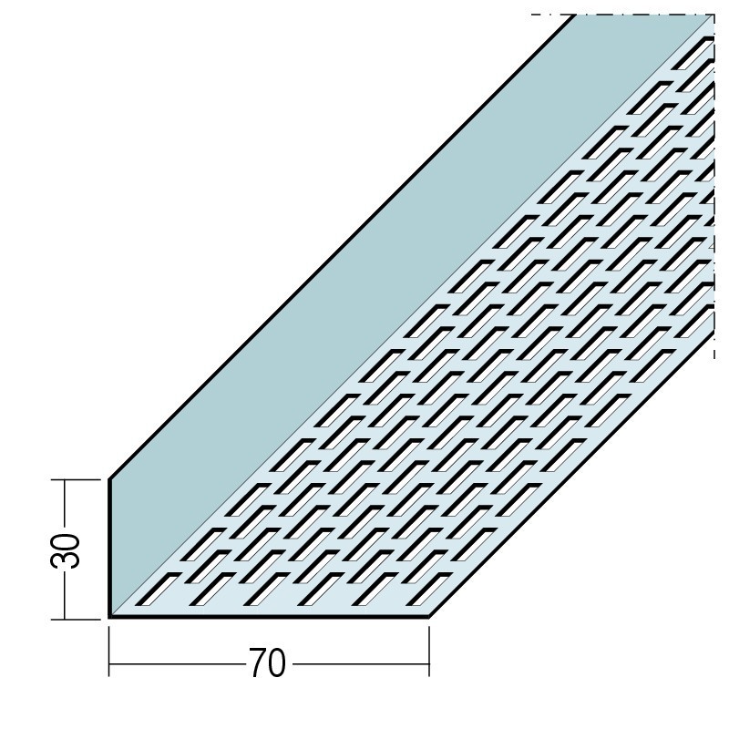 Narożnik wentylacyjny jednostronna perforacja aluminium 30 x 70 mm Protektor 2,50m - Paczka