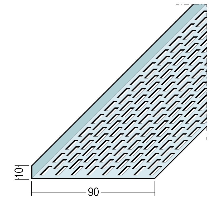 Narożnik wentylacyjny jednostronna perforacja aluminium 10 x 90 mm Protektor 2,50m - Paczka