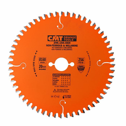 CMT Piła do materiałów nieżelaznych oraz płyt laminowanych D160 F20 Z56 K2,2/1,6 (296.160.56H)
