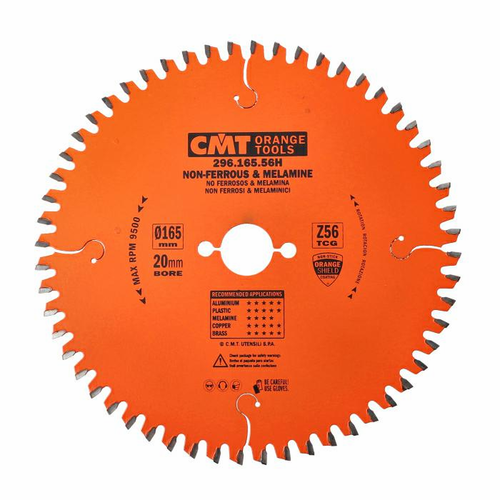 CMT Piła do materiałów nieżelaznych oraz płyt laminowanych D165 F20 Z56 K2,2/1,6 (296.165.56H)