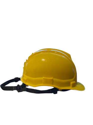 Kask Ochronny Żółty z paskiem podbródkowym 4-punktowym - Hełm Bratek-3 z wentylacją