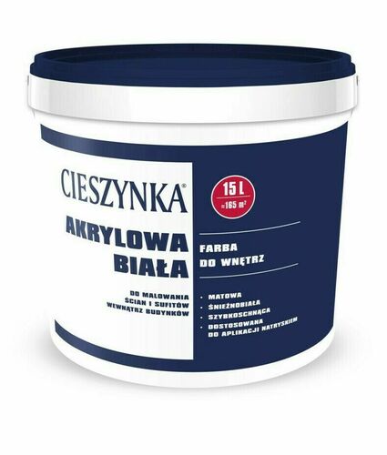 Cieszynka Akrylowa Biała - Farba do Wnętrz 15l