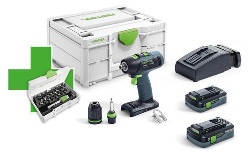 Festool Akumulatorowa wiertarko-wkrętarka T 18+3 HPC 4,0 I-Plus - 577188 + Asortyment końcówek SYS3 XXS CE-MX BHS 60