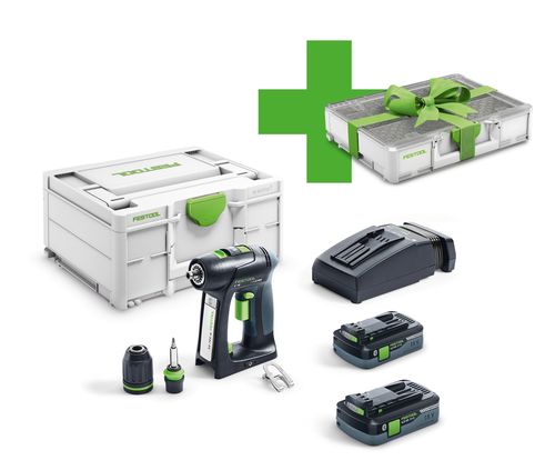 Festool Akumulatorowa wiertarko-wkrętarka C 18 HPC 4,0 I-Plus - 577427 + Systainer³ Organizer SYS3 ORG M 89 6xESB