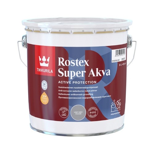 Tikkurila Rostex Super Akva Primer Jasno Szary 3L